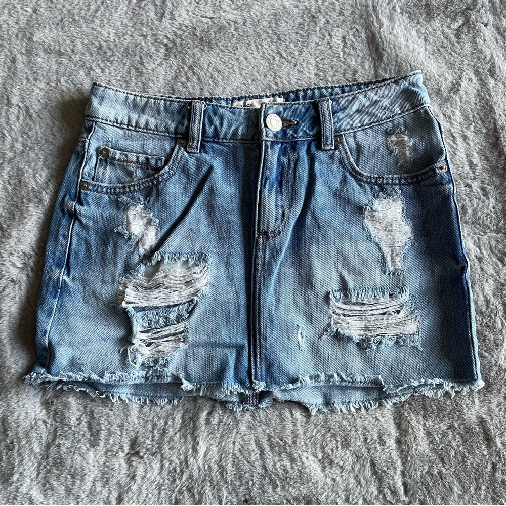 Garage - Denim Distressed Mini Skirt